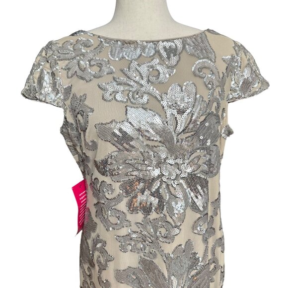 Calvin Klein Gown Women 14 NWT Cap-Sleeve Sequin Dress Floor Length Floral - Picture 12 of 16